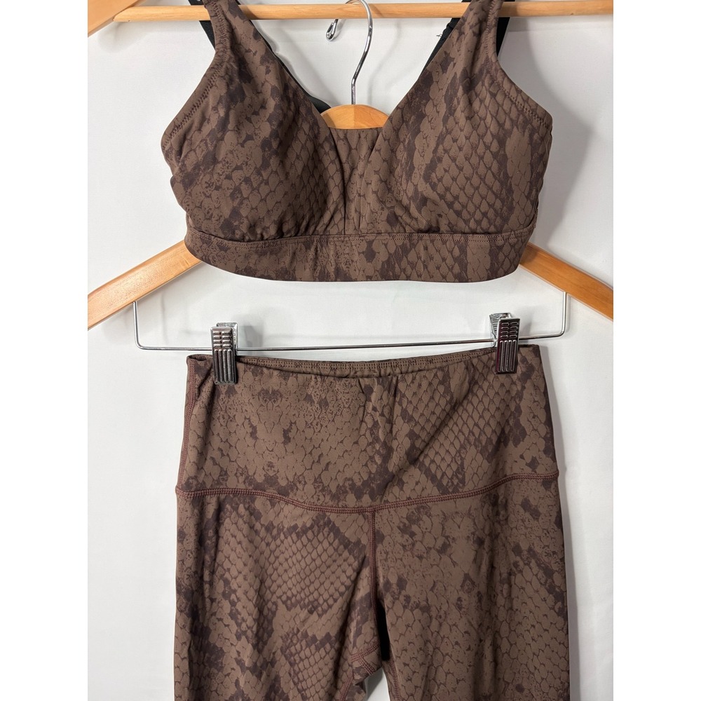 Varley Brown Snakeskin Sports Bra and High Waist Leggings Set XS Ahletic Gym